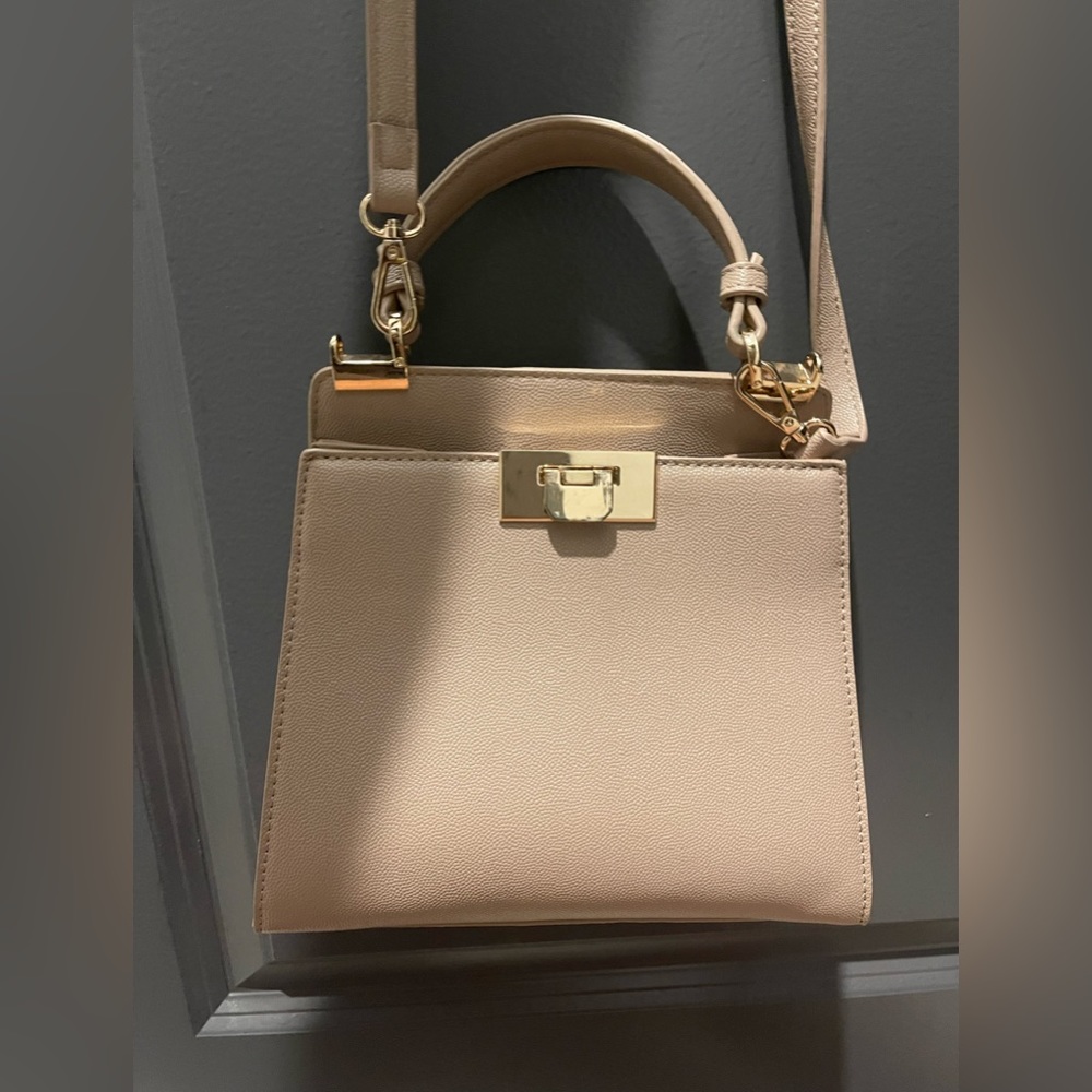 BEIGE GRAIN PU LEATHER CROSSBODY PURSE
